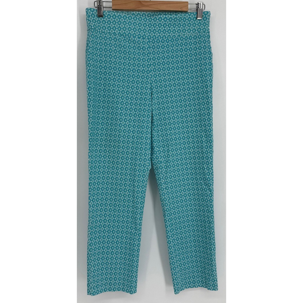 Attyre Petite Teal Geometric Tile Print Pull On Tapered Leg Pants Sz 10P